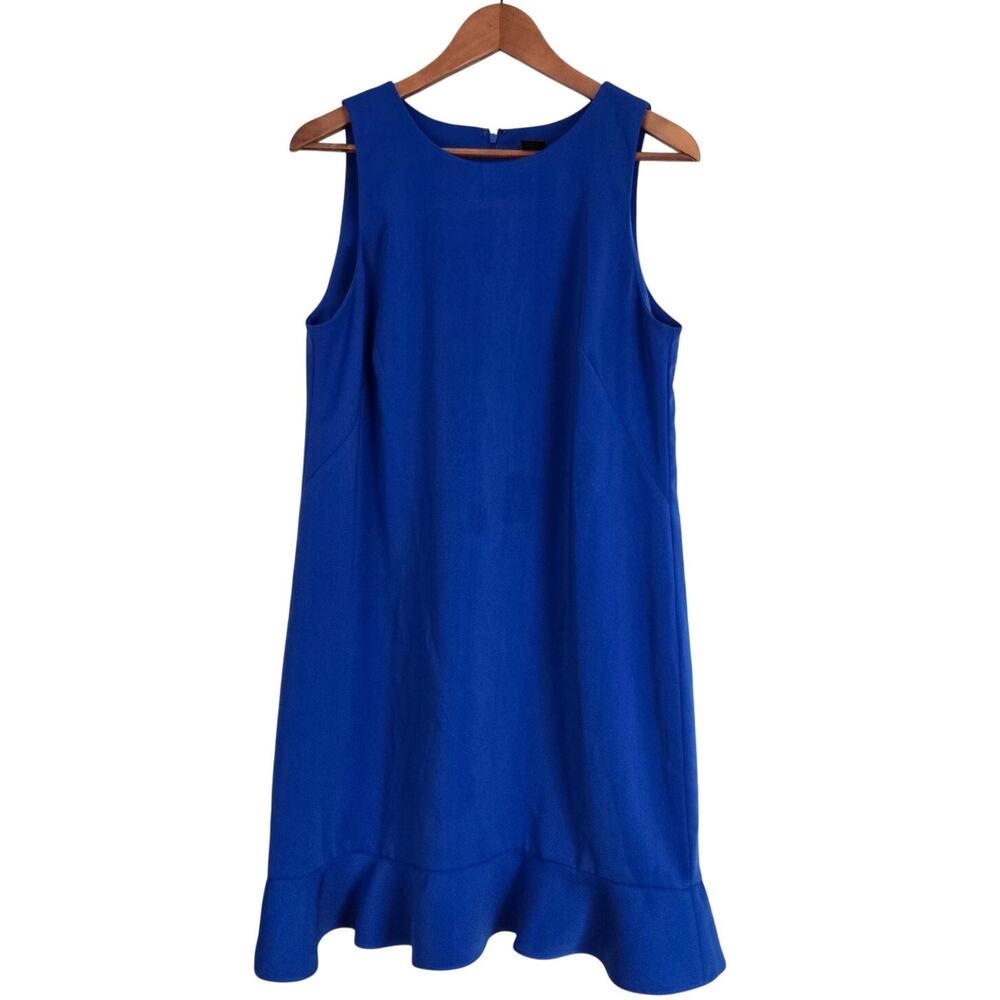 Cobalt Blue Ruffle Hem Shift Dress Contemporary Preppy Cocktail Mod Work Size 10